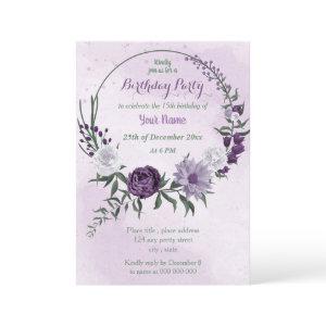 purple & white floral wreath birthday party
