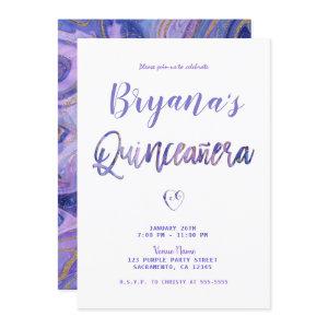 Purple White Gold Marble Chic Glam 15 Quinceañera