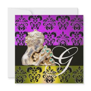 PURPLE ,YELLOW ,BLACK, WHITE DAMASK JEWEL MONOGRAM