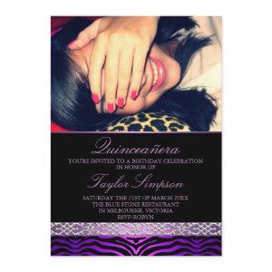 Purple Zebra Print Quinceañera Birthday invite