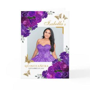 Purpled Gold Floral Quinceanera Tiara Butterflies Program
