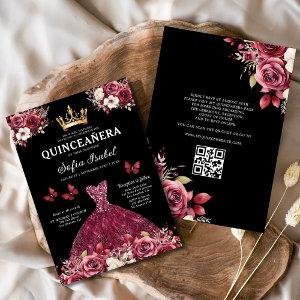 QR Code Quinceanera Floral Burgundy Princess