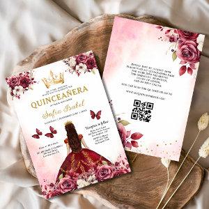 QR Code Quinceanera Floral Burgundy Princess