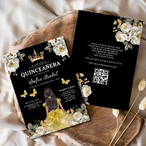 QR Code Quinceanera Floral Gold Princess