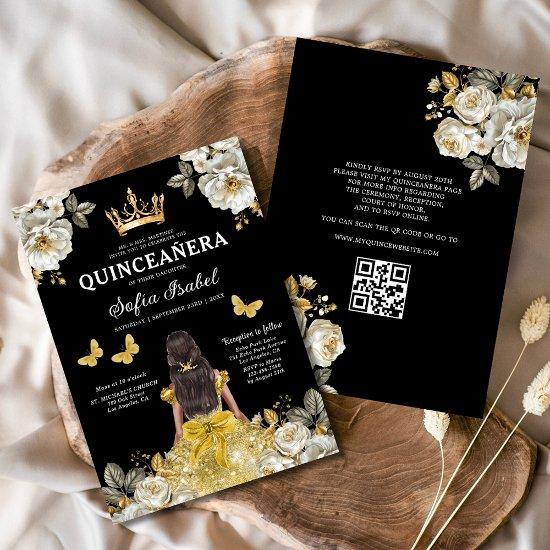 QR Code Quinceanera Floral Gold Princess