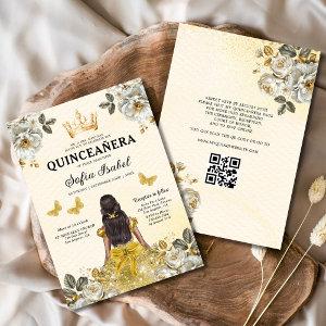 QR Code Quinceanera Floral Gold Princess
