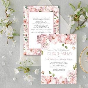 QR Elegant Blush Pink Floral Quinceanera