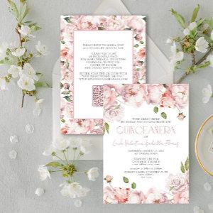 QR Formal Elegant Blush Pink Floral Quinceanera
