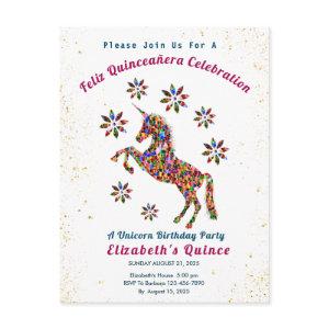 Quince Unicorn Quinceañera Birthday Celebration Postcard