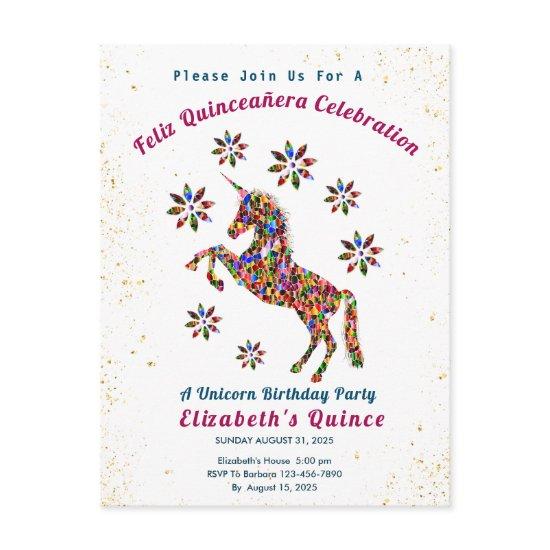Quince Unicorn Quinceañera Birthday Celebration Postcard