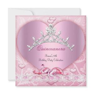 Quinceanera 15 15th White Pink Swans Tiara Heart