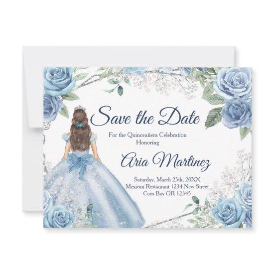 Quinceañera 15 Anos Dusty Blue Save the Date Thank You Card