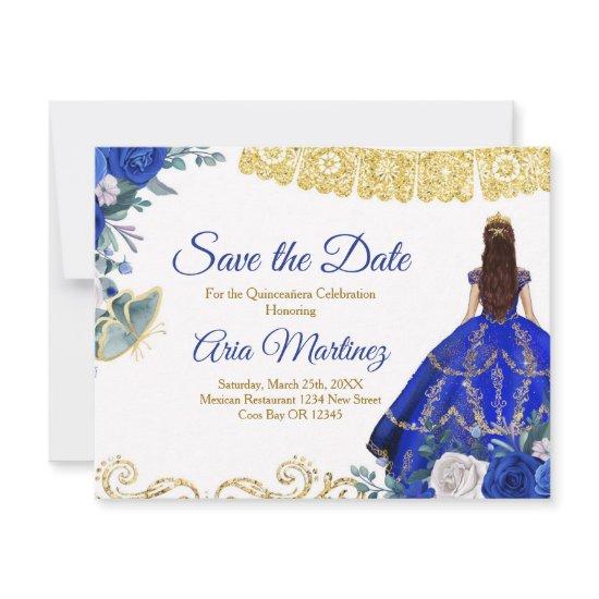 Quinceañera 15 Anos Royal Blue Save the Date Thank You Card