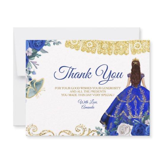 Quinceañera 15 Anos Royal Blue Thank You Card