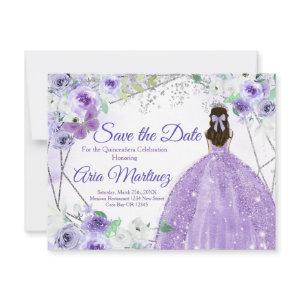 Quinceañera 15 Anos Silver & Purple Save the Date Thank You Card