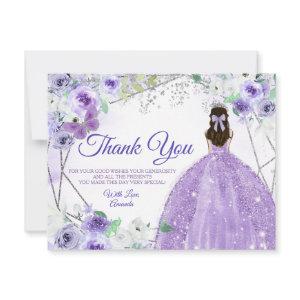 Quinceañera 15 Anos Silver & Purple Thank You Card