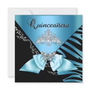 Quinceanera 15  Birthday Zebra Blue Black Tiara