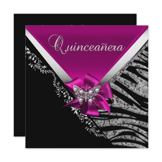 Quinceanera 15  Birthday Zebra Pink Black Silver