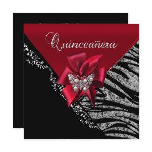 Quinceanera 15  Birthday Zebra Red Black Silver