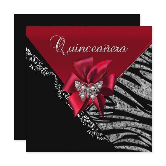Quinceanera 15  Birthday Zebra Red Black Silver