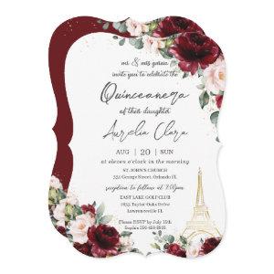 Quinceañera 15 Burgundy Blush Floral Eiffel Paris