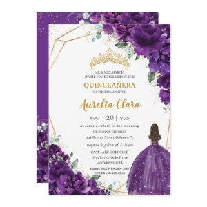 Quinceañera 15 Dark Royal Purple Dress Gold Floral