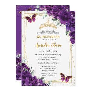 Quinceañera 15 Dark Royal Purple Floral Butterfly
