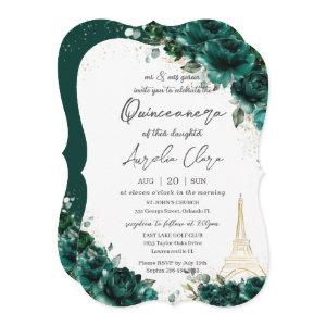 Quinceañera 15 Emerald Green Floral Eiffel Paris