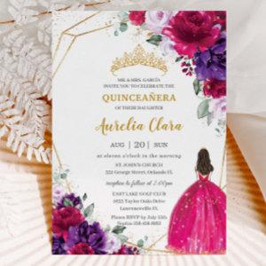Quinceañera 15 Fuchsia Dress Purple Lilac Floral
