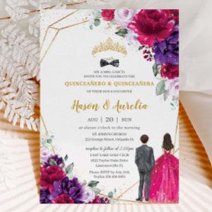Quinceañera 15 Fuchsia Purple Lilac Floral Twins