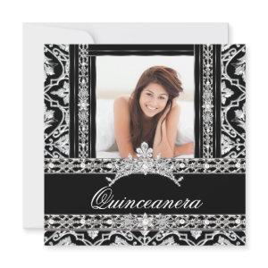 Quinceanera 15 Party Black White Damask Diamond