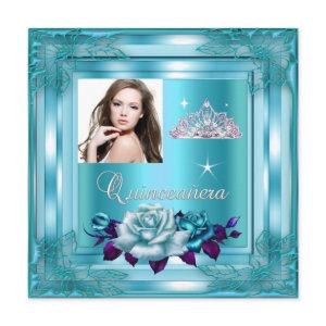 Quinceanera 15 Party Blue Teal Roses Photo