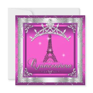 Quinceanera 15 Pink Silver Tiara Eiffel Tower