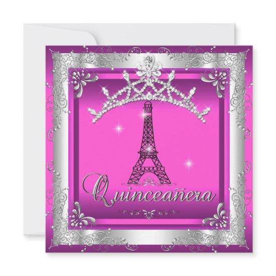 Quinceanera 15 Pink Silver Tiara Eiffel Tower