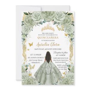 Quinceañera 15 XV Sage Green Floral Vintage Gold