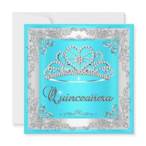 Quinceanera 15th Birthday Aqua Blue Silver Tiara
