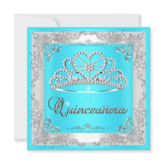 Quinceanera 15th Birthday Aqua Blue Silver Tiara
