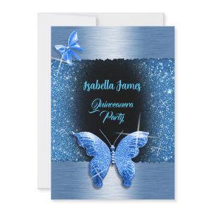 Quinceañera 15th birthday black blue foil luxury