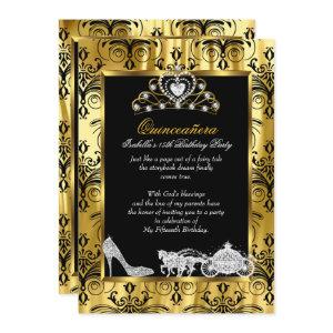 Quinceanera 15th Birthday Black Gold Damask 2