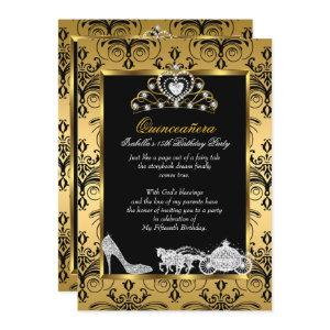 Quinceanera 15th Birthday Black Gold Damask