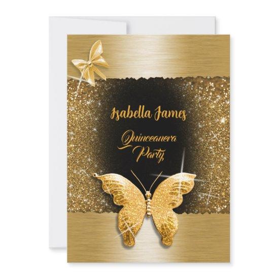 Quinceañera 15th birthday black gold foil luxury