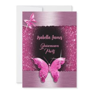 Quinceañera 15th birthday black pink foil luxury