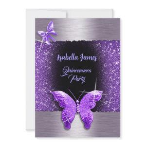 Quinceañera 15th birthday black purple foil luxury