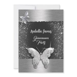 Quinceañera 15th birthday black silver foil chic