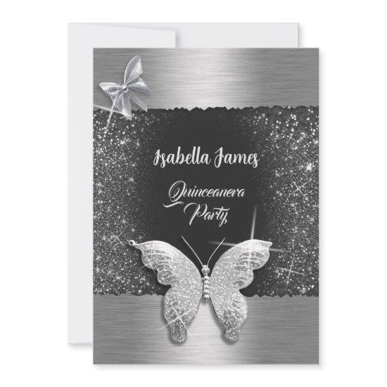 Quinceañera 15th birthday black silver foil chic