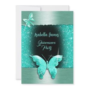 Quinceañera 15th birthday black turquoise foil