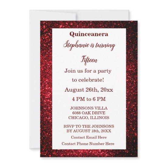 Quinceanera 15th Birthday Burgundy Red Glitter