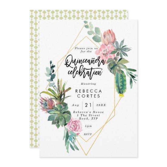 Quinceanera 15th birthday cactus geometric
