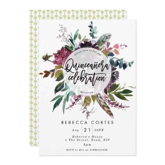 Quinceanera 15th birthday feathers floral