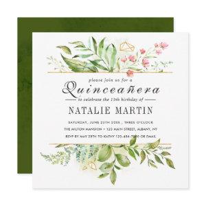 Quinceanera 15th Birthday Floral Green Foliage